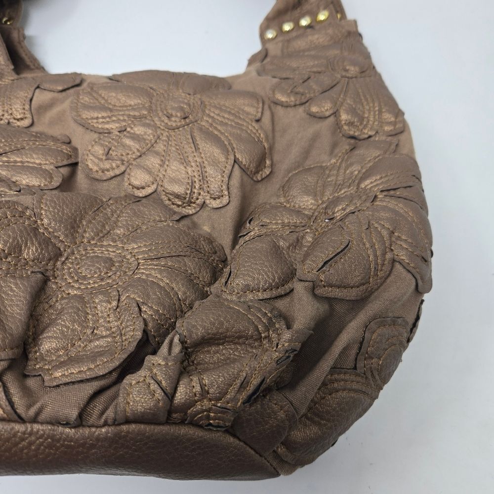 BIG BUDDHA Hibiscus Canvas Shoulder Tote Bag Bronze Tan Neutral Floral Y2K Boho - Picture 3 of 16